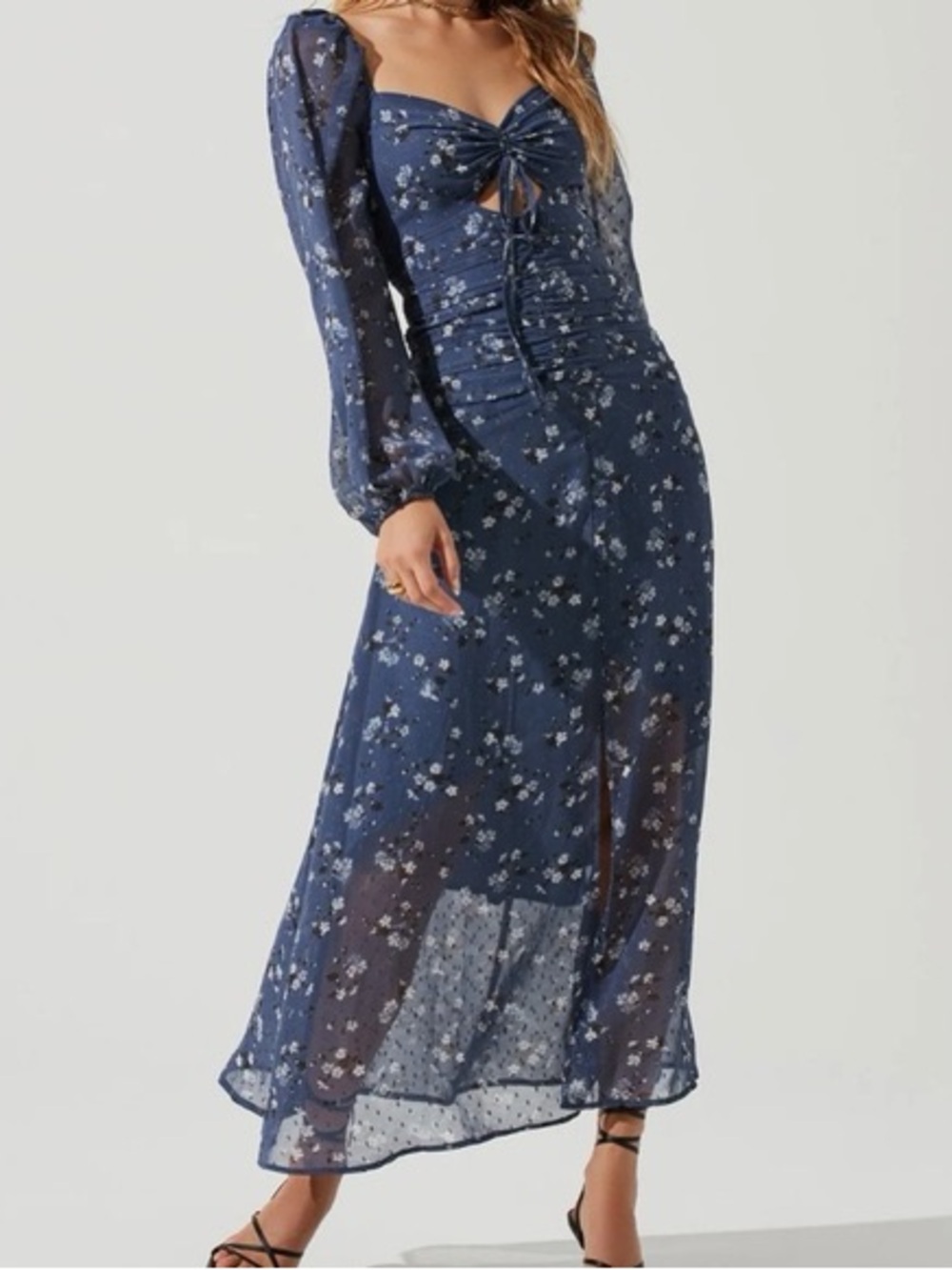 Astr Dusty Blue Floral Chiffon Dress